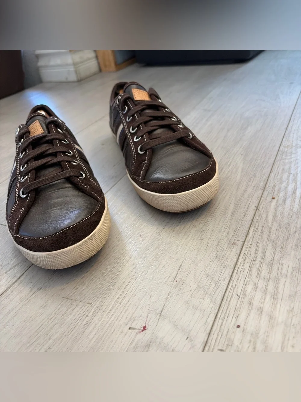 Coach brown leather and suede low top sneakers